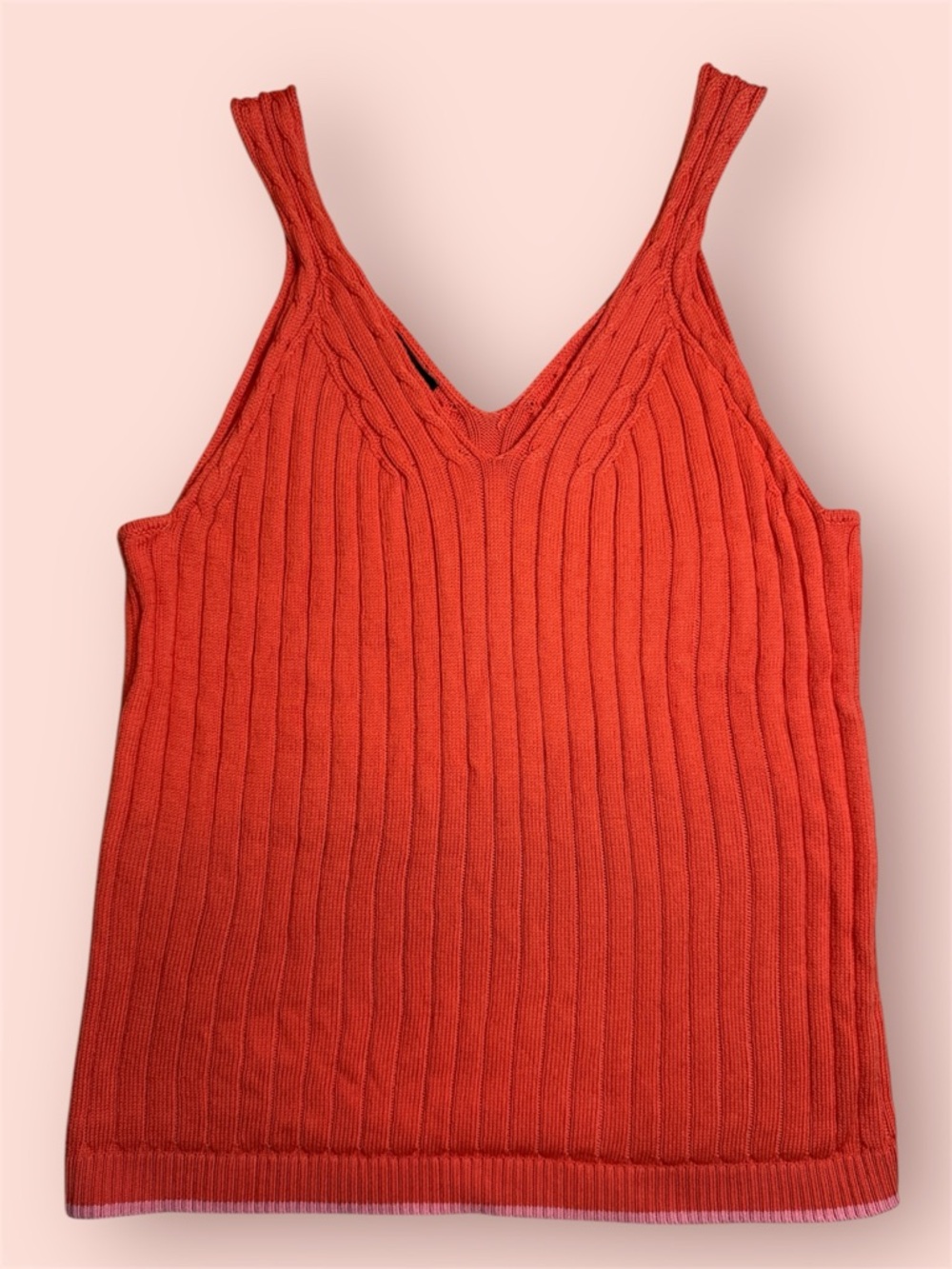 Talbots Bright Orange Ribbed V-Neck Tank